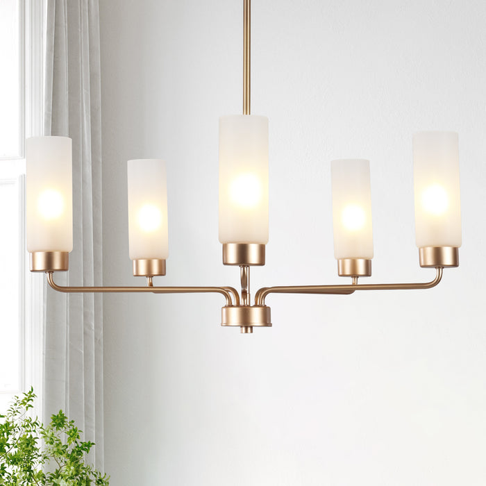 Arvion 5-Light Gold Radial Chandelier with Frosted Glass Shade