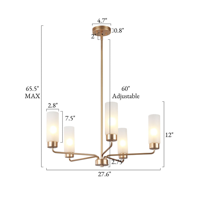 Arvion 5-Light Gold Radial Chandelier with Frosted Glass Shade