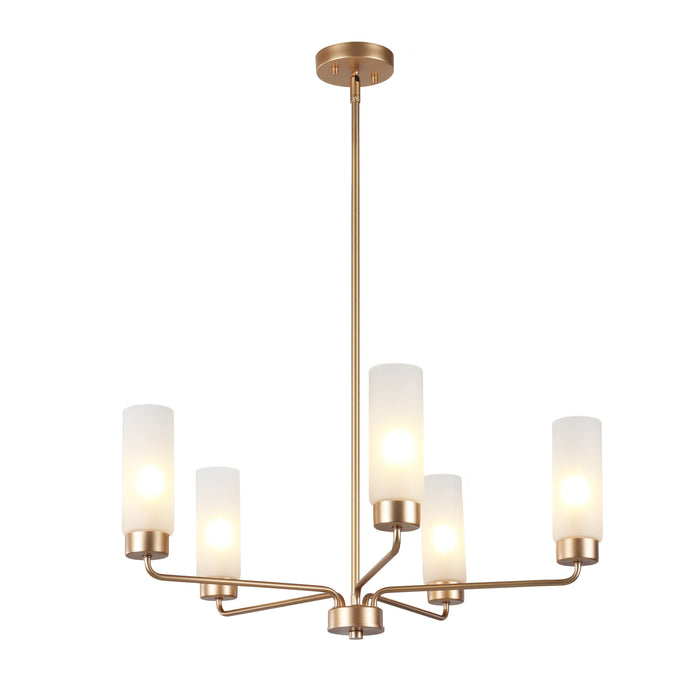 Arvion 5-Light Gold Radial Chandelier with Frosted Glass Shade