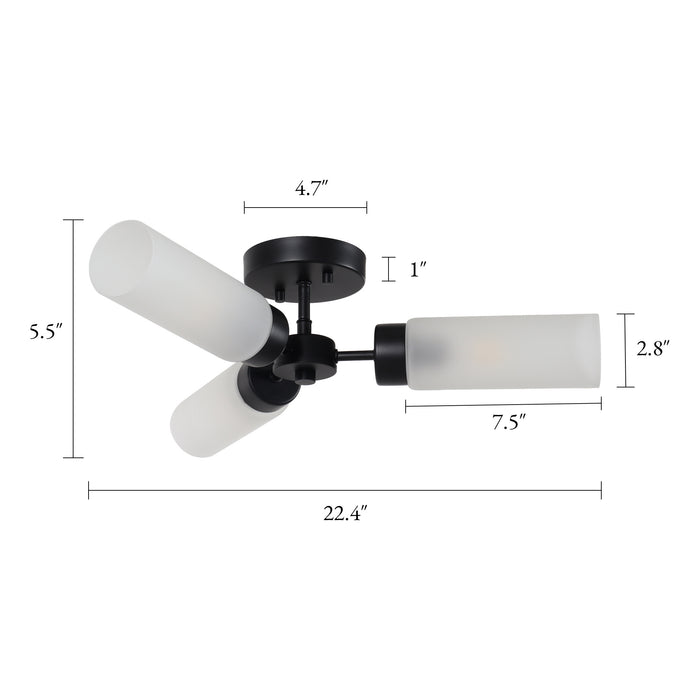 Arvion 3-Light Black Radial Semi-flush Mount Frosted Glass Ceiling Light
