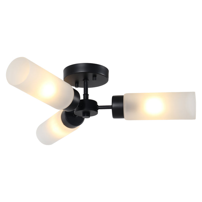 Arvion 3-Light Black Radial Semi-flush Mount Frosted Glass Ceiling Light