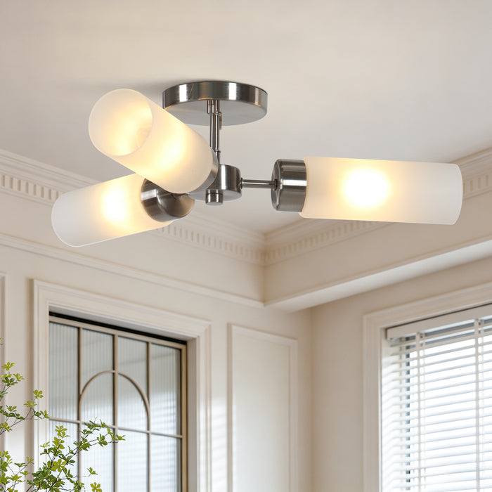 Arvion 3-Light Black Radial Semi-flush Mount Frosted Glass Ceiling Light