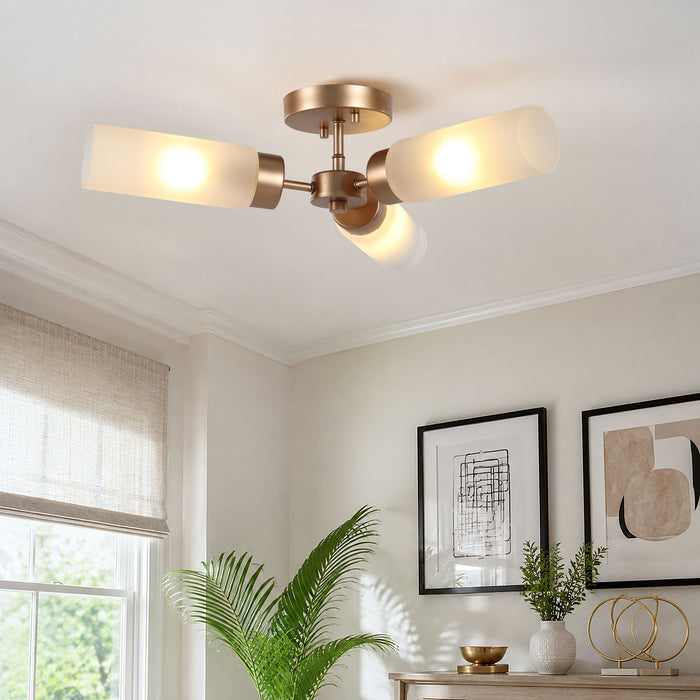 Arvion 3-Light Black Radial Semi-flush Mount Frosted Glass Ceiling Light