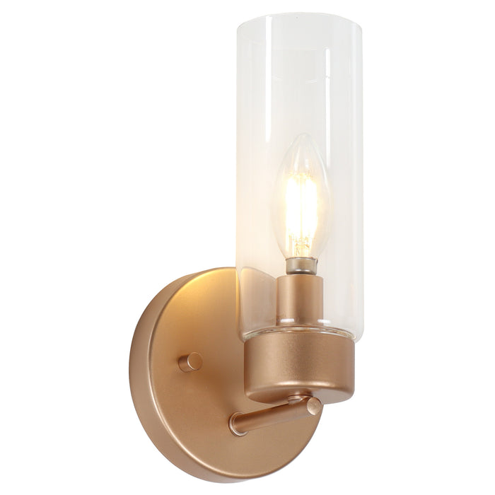 Arvion 1-Light Gold Cylinder Clear Glass Wall Sconce