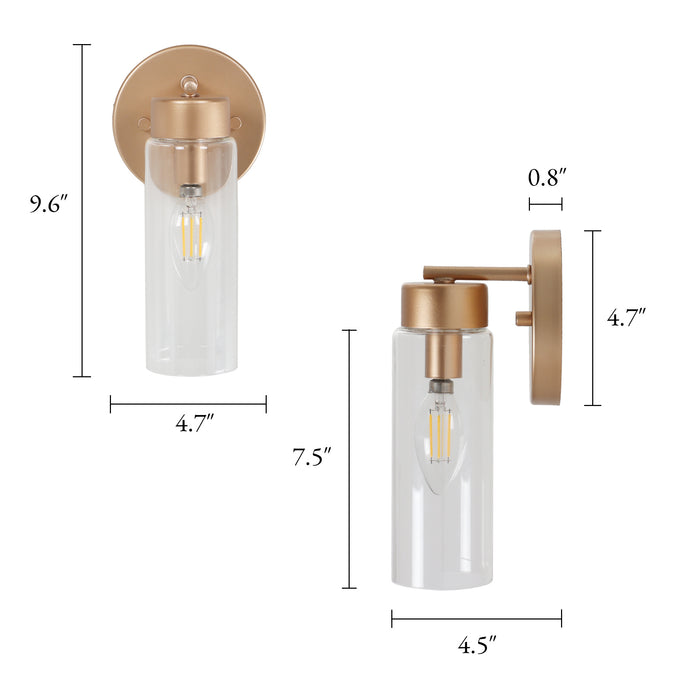 Arvion 1-Light Gold Cylinder Clear Glass Wall Sconce