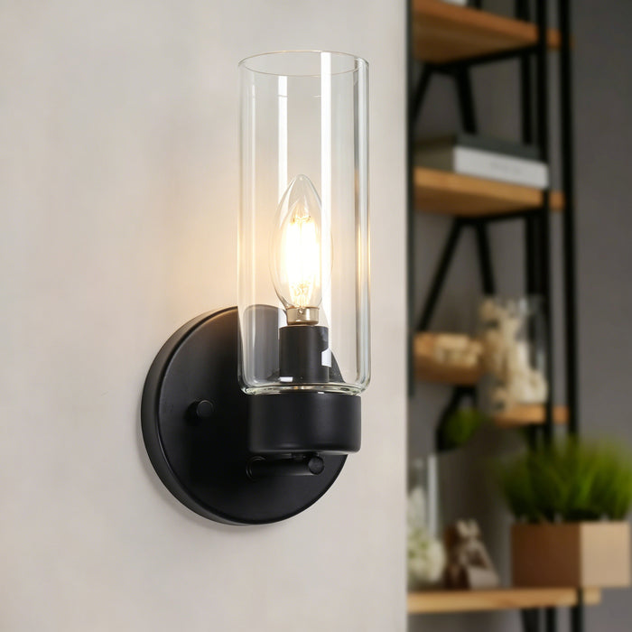 Arvion 1-Light Gold Cylinder Clear Glass Wall Sconce