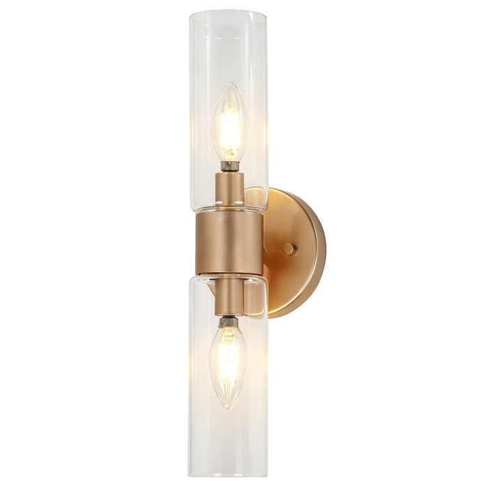 Arvion 2-Light Gold Cylinder Clear Glass Wall Sconce