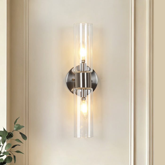 Arvion 2-Light Gold Cylinder Clear Glass Wall Sconce