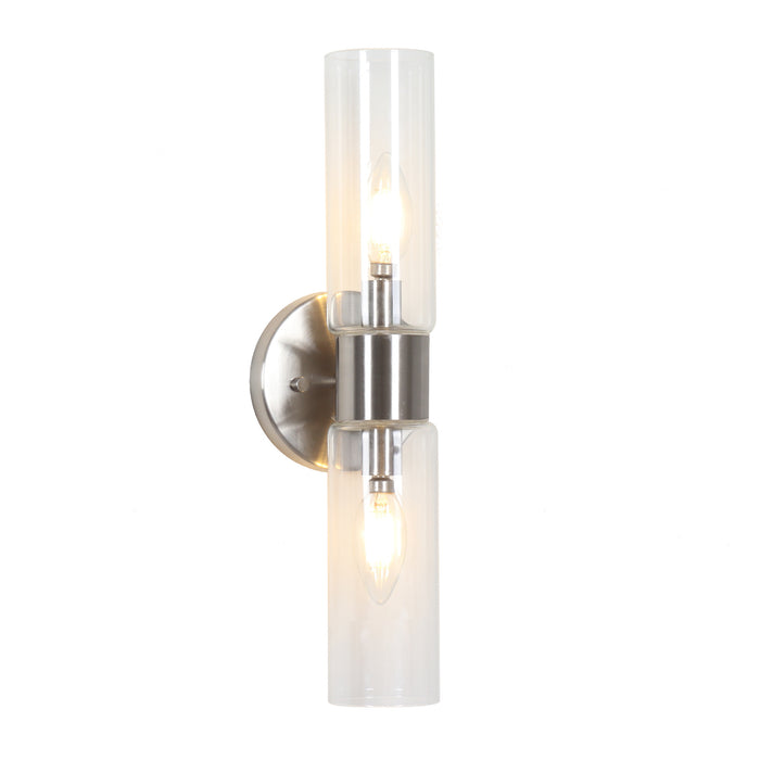 Arvion 2-Light Gold Cylinder Clear Glass Wall Sconce