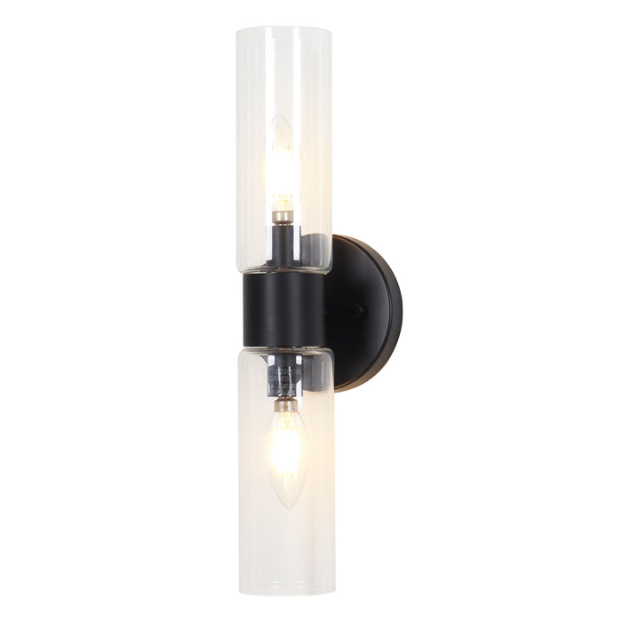 Arvion 2-Light Gold Cylinder Clear Glass Wall Sconce