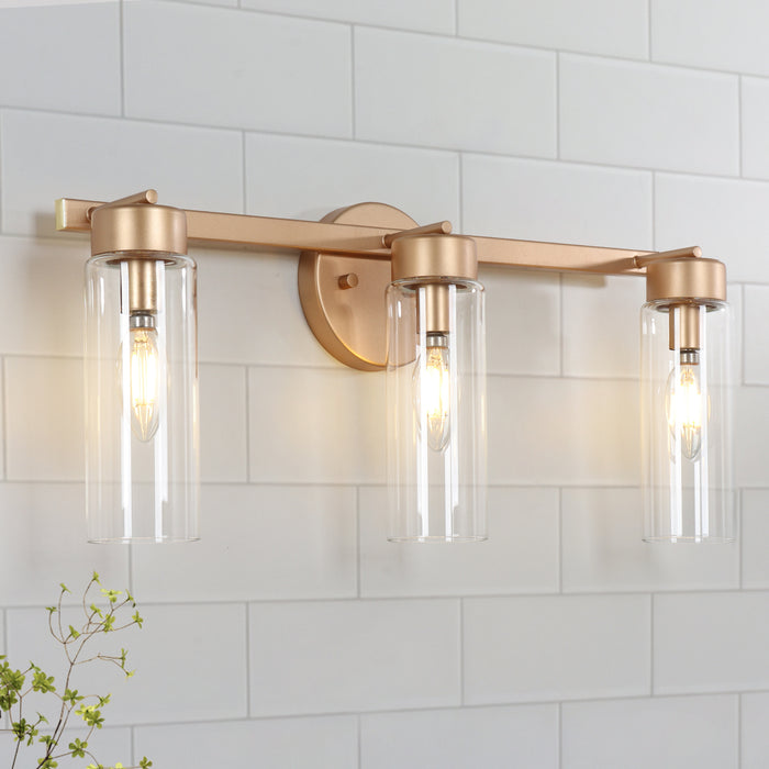 Arvion 3-Light Gold Linear Clear Glass Bathroom Vanity Light