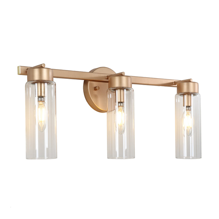 Arvion 3-Light Gold Linear Clear Glass Bathroom Vanity Light