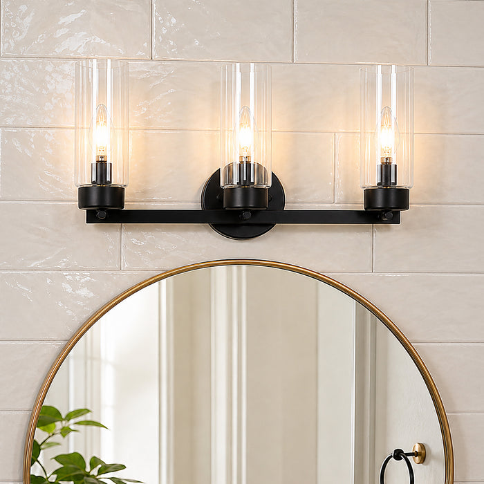 Arvion 3-Light Gold Linear Clear Glass Bathroom Vanity Light