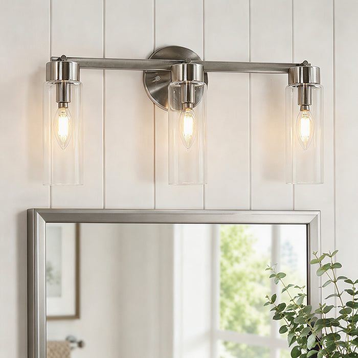 Arvion 3-Light Gold Linear Clear Glass Bathroom Vanity Light
