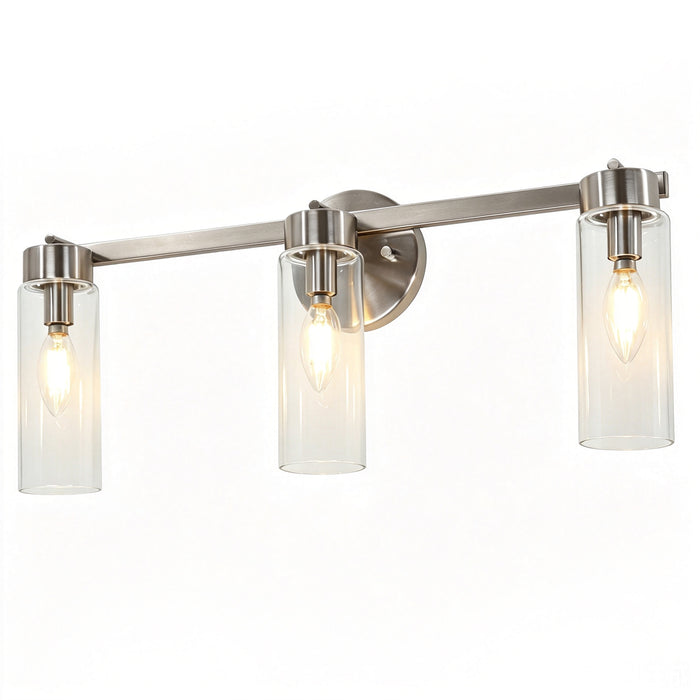 Arvion 3-Light Gold Linear Clear Glass Bathroom Vanity Light
