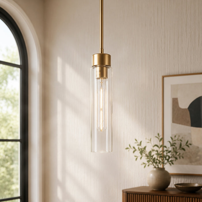 Arvion 1-Light Black Cylinder Clear Glass Pendant Light
