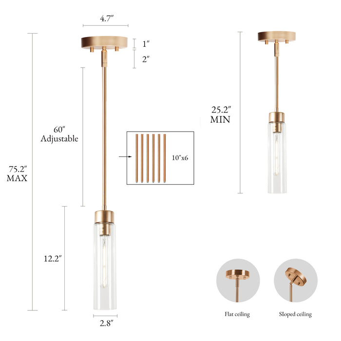 Arvion 1-Light Black Cylinder Clear Glass Pendant Light