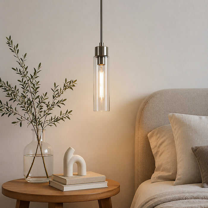 Arvion 1-Light Black Cylinder Clear Glass Pendant Light