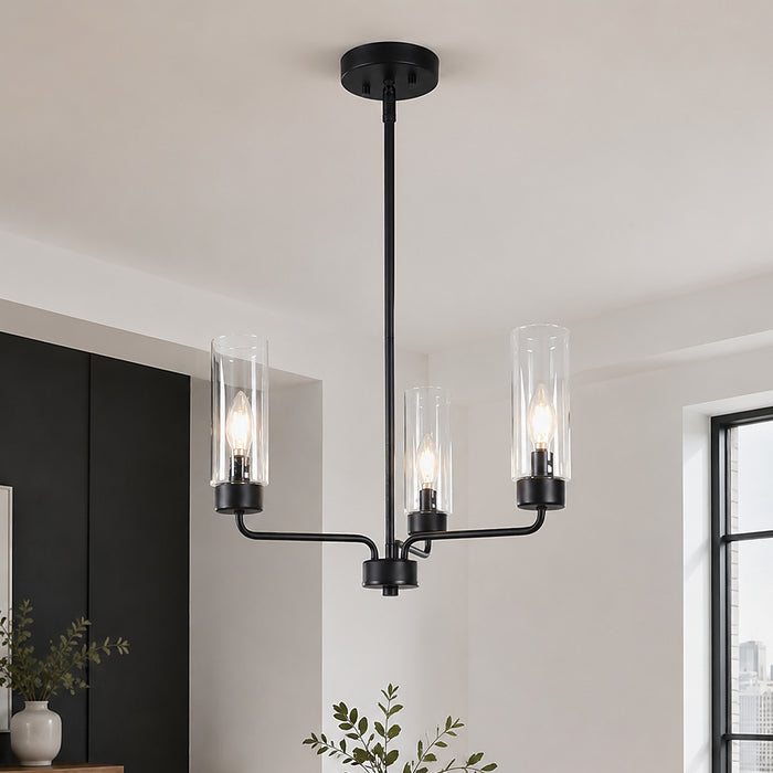 Arvion 3-Light Black Radial Chandelier with Clear Glass Shade