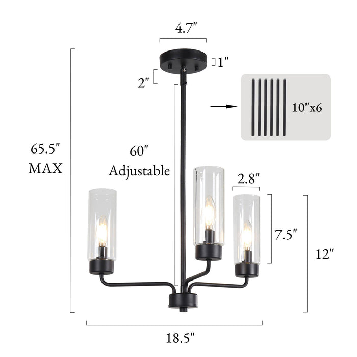 Arvion 3-Light Black Radial Chandelier with Clear Glass Shade