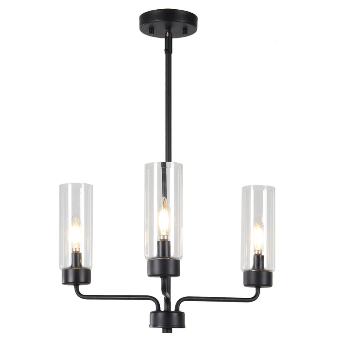 Arvion 3-Light Black Radial Chandelier with Clear Glass Shade