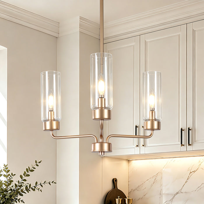Arvion 3-Light Black Radial Chandelier with Clear Glass Shade