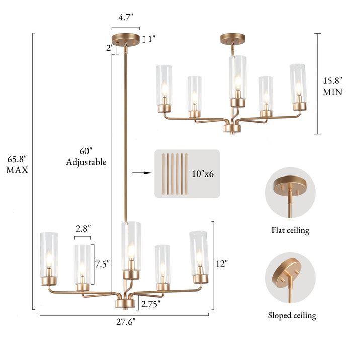 Arvion 5-Light Black Radial Chandelier with Clear Glass Shade