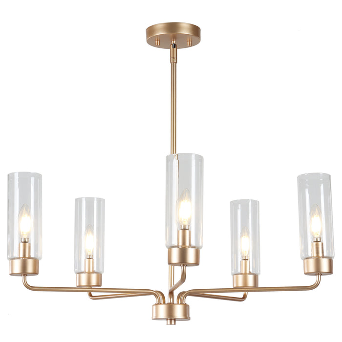 Arvion 5-Light Black Radial Chandelier with Clear Glass Shade
