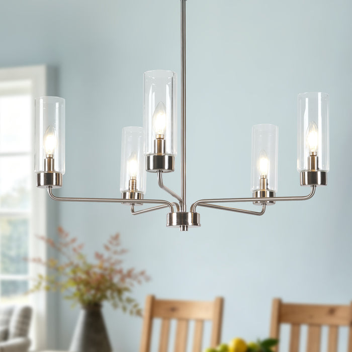 Arvion 5-Light Black Radial Chandelier with Clear Glass Shade