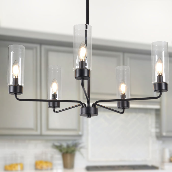 Arvion 5-Light Black Radial Chandelier with Clear Glass Shade