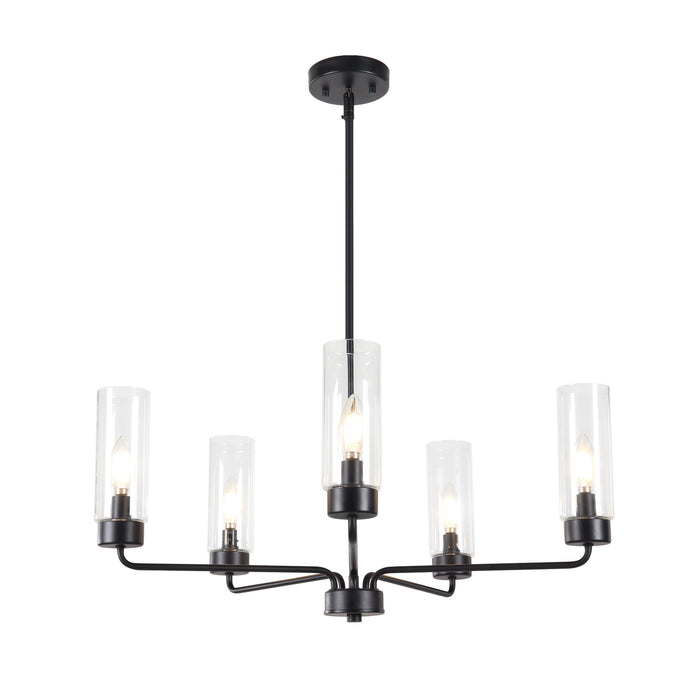 Arvion 5-Light Black Radial Chandelier with Clear Glass Shade