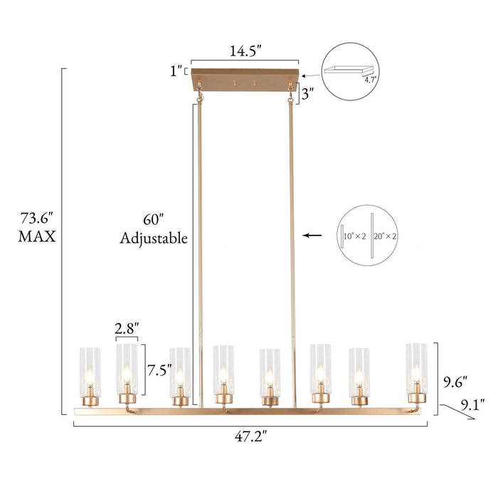 Arvion 8-Light Black Linear Chandelier Clear Glass Island Light
