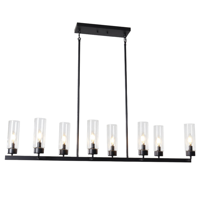 Arvion 8-Light Black Linear Chandelier Clear Glass Island Light