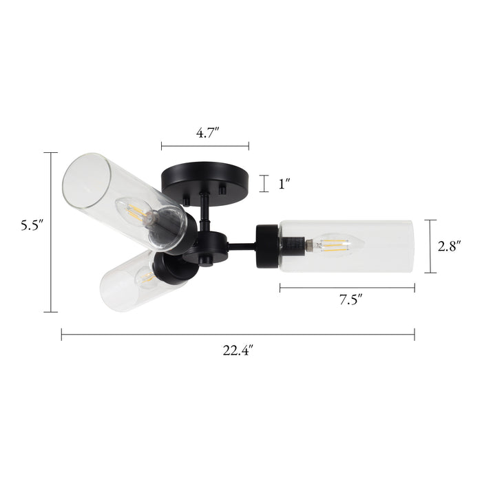 Arvion 3-Light Black Radial Semi-flush Mount Clear Glass Ceiling Light