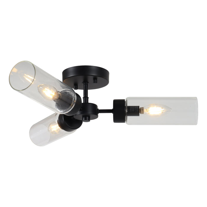 Arvion 3-Light Black Radial Semi-flush Mount Clear Glass Ceiling Light