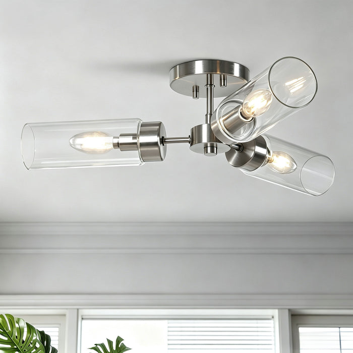 Arvion 3-Light Black Radial Semi-flush Mount Clear Glass Ceiling Light