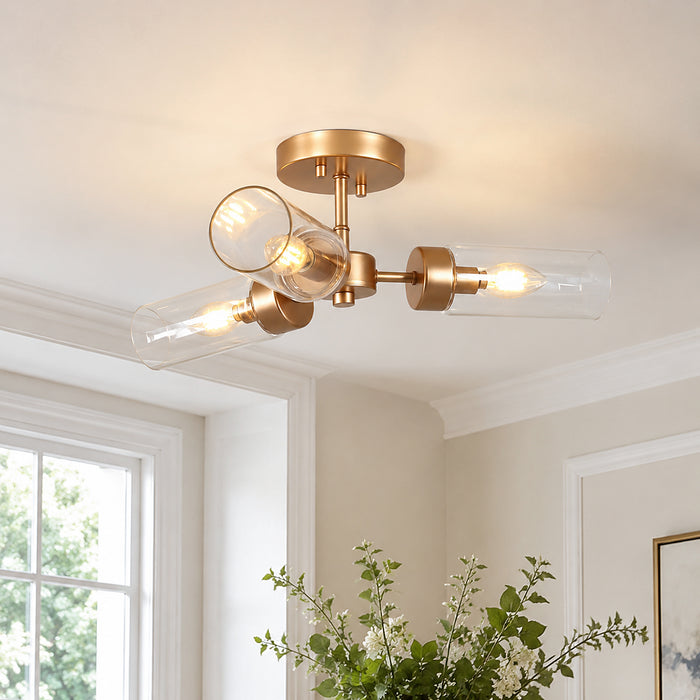 Arvion 3-Light Black Radial Semi-flush Mount Clear Glass Ceiling Light