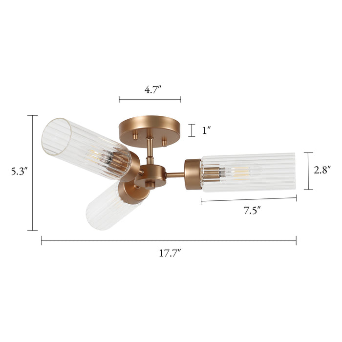 Arvion 3-Light Gold Radial Semi-flush Mount Textured Glass Ceiling Light