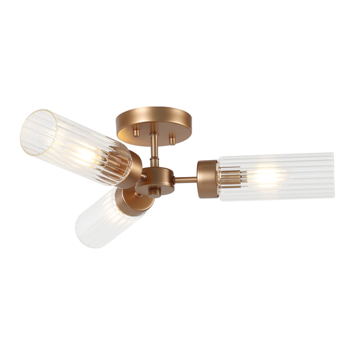 Arvion 3-Light Gold Radial Semi-flush Mount Textured Glass Ceiling Light