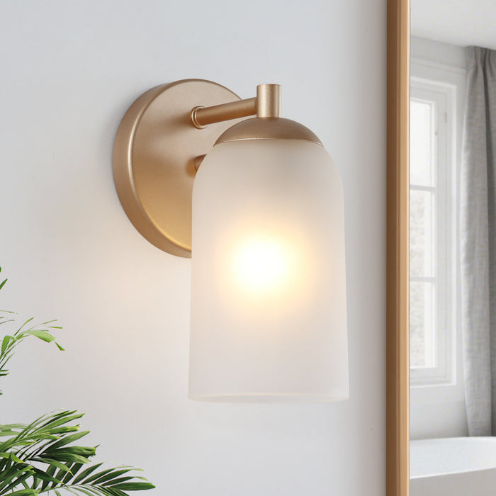 Zavira 1-Light Gold Cylinder Frosted Glass Wall Sconce