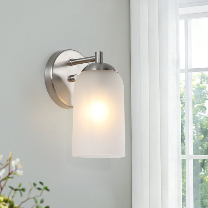 Zavira 1-Light Gold Cylinder Frosted Glass Wall Sconce