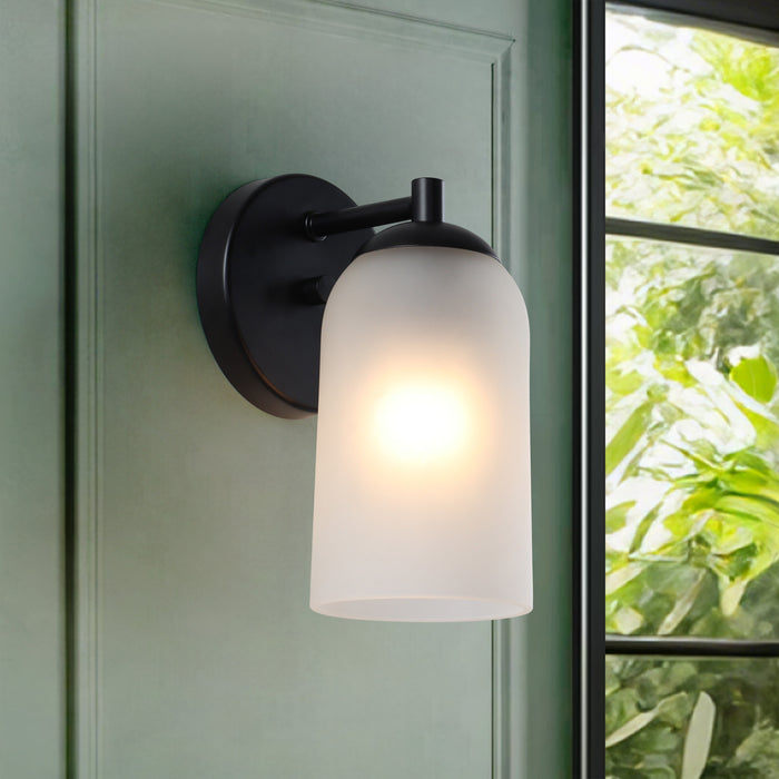 Zavira 1-Light Gold Cylinder Frosted Glass Wall Sconce