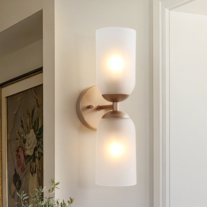 Zavira 2-Light Gold Cylinder Frosted Glass Wall Sconce