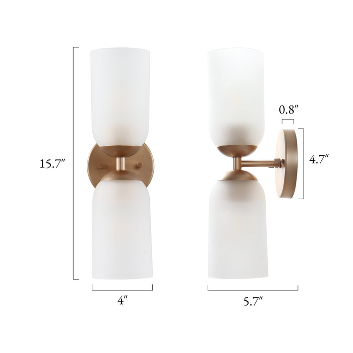 Zavira 2-Light Gold Cylinder Frosted Glass Wall Sconce