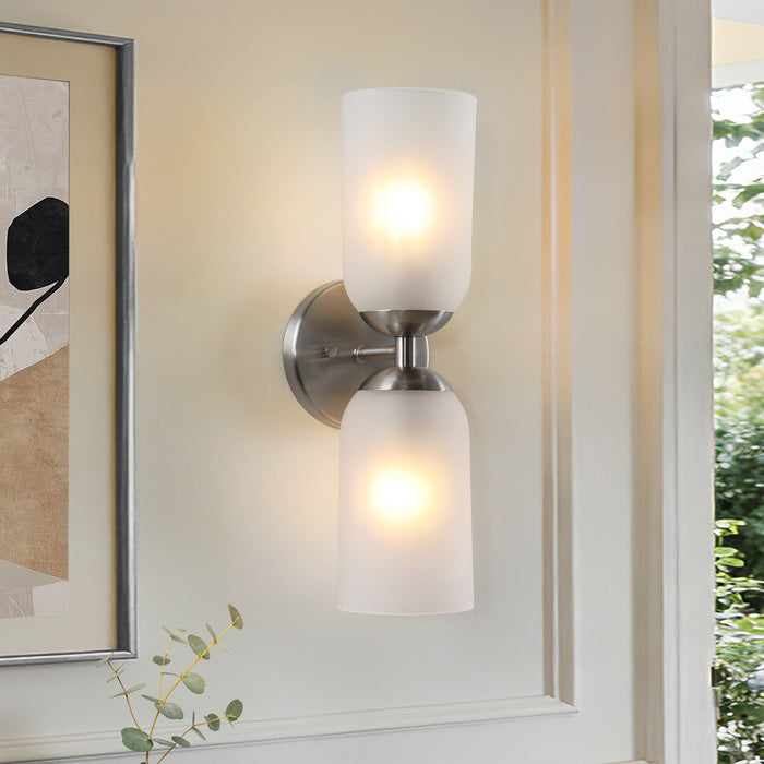 Zavira 2-Light Gold Cylinder Frosted Glass Wall Sconce