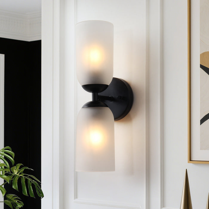 Zavira 2-Light Gold Cylinder Frosted Glass Wall Sconce