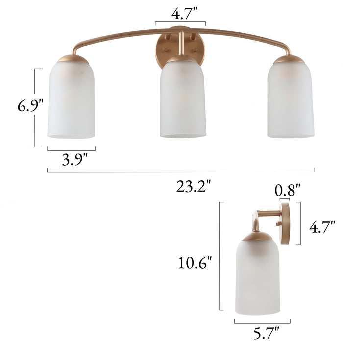 Zavira 3-Light Gold Linear Frosted Glass Bathroom Vanity Light