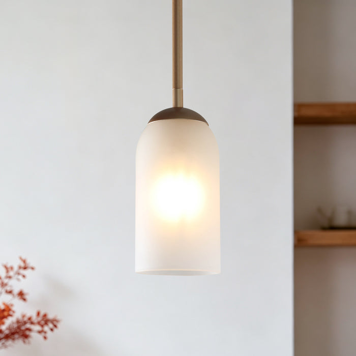 Zavira 1-Light Nickel Cylinder Frosted Glass Pendant Light