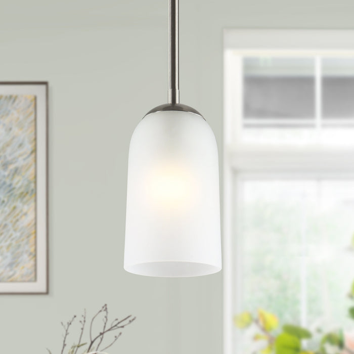 Zavira 1-Light Nickel Cylinder Frosted Glass Pendant Light