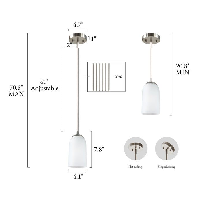 Zavira 1-Light Nickel Cylinder Frosted Glass Pendant Light